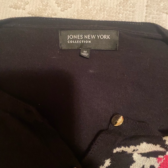 🌺Jones New York Black Flora Cardigan-Size M - Picture 2 of 3